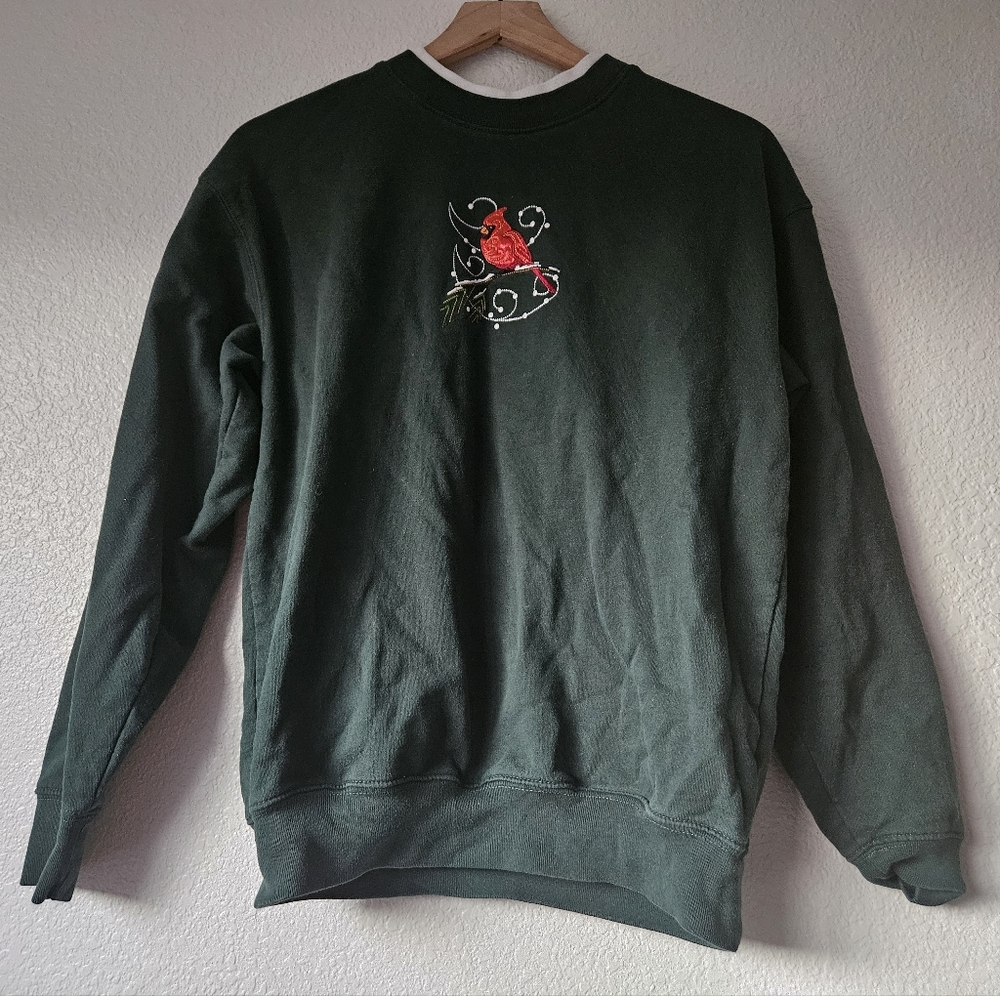vintage crewneck cardinal sweater, medium y2k grannycore bird